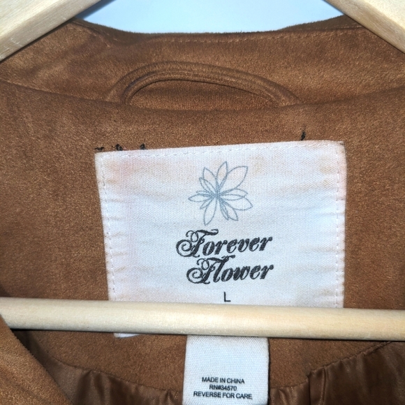 Forever Flower | Chic Boho Tan Suede Zip Up Moto Jacket Women's Size L - Picture 4 of 4